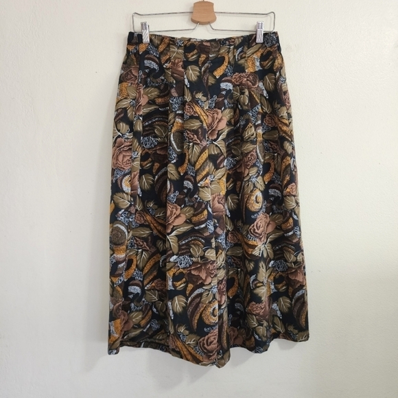 Vintage Floral Animal Print Wide Leg Pants Culottes Size Medium - Picture 1 of 8